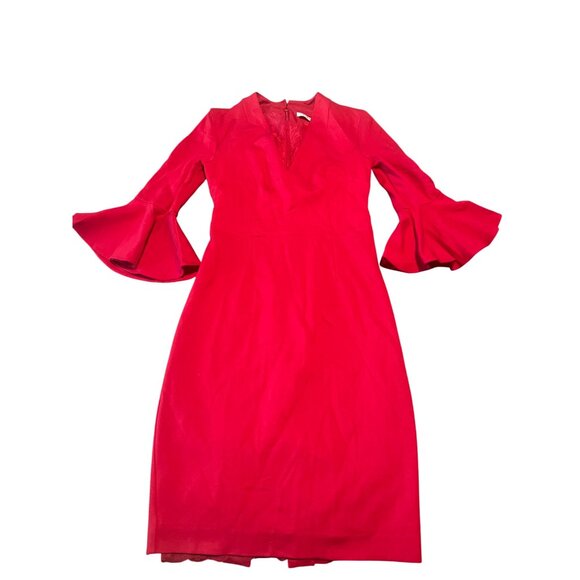 Trina Turk Red Lane V neckline bell sleeve sheath dress size XS - Picture 3 of 10